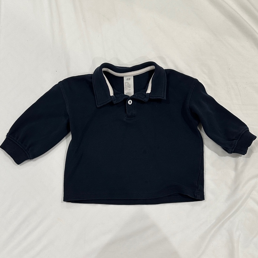 H&M Dark Navy Long-Sleeve Polo with Contrast Trim